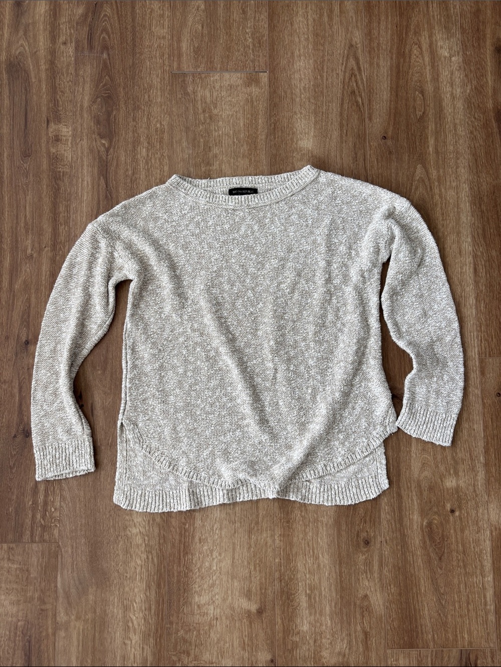 Banana Republic Cream Marled Cotton-linen blend slub knit sweater size small